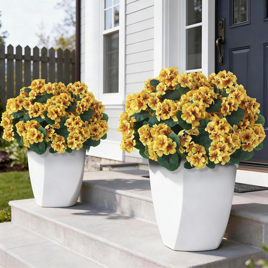 12 Bundles 14"Artificial Geranium Flowers, Realistic Silk Bouquets(Yellow) | Vibrant Hue, Fake Flowers Branches, Faux Plants, for Front Door/Farmhouse/Garden/Porch/Home/Outdoor/Spring/Summer Decor