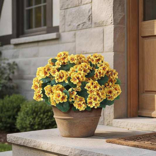 12 Bundles 14"Artificial Geranium Flowers, Realistic Silk Bouquets(Yellow) | Vibrant Hue, Fake Flowers Branches, Faux Plants, for Front Door/Farmhouse/Garden/Porch/Home/Outdoor/Spring/Summer Decor