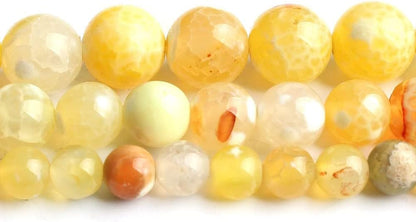 60pcs Round Loose Yellow Fire Agate Beads for Bracelet Beads，6mm Gemstone Bead Round Loose Stone Beads for Jewelry Making DIY Bracelet Necklace Earrings - Colors A