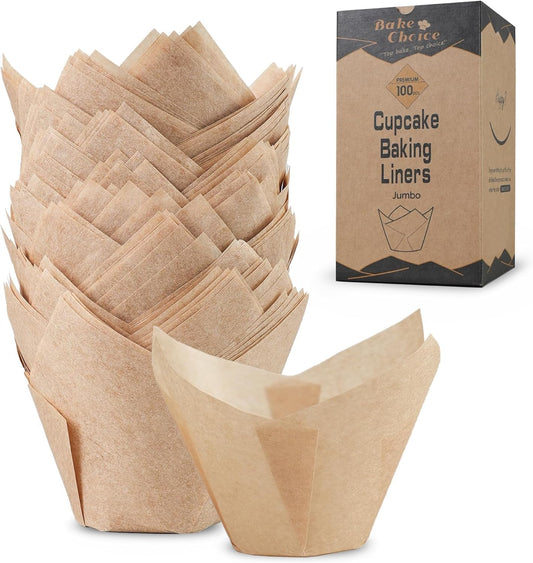 100pcs Natural Super Jumbo Tulip Cupcake Liners for Baking, Unbleached Cupcake Liner, Greaseproof Parchment Paper Muffin Liners, Tulip Muffin Liners for Party, Christmas, Valentines