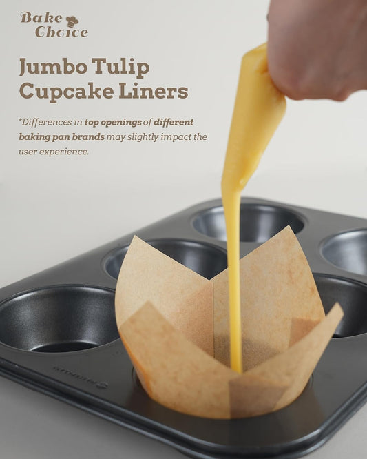 100pcs Natural Super Jumbo Tulip Cupcake Liners for Baking, Unbleached Cupcake Liner, Greaseproof Parchment Paper Muffin Liners, Tulip Muffin Liners for Party, Christmas, Valentines