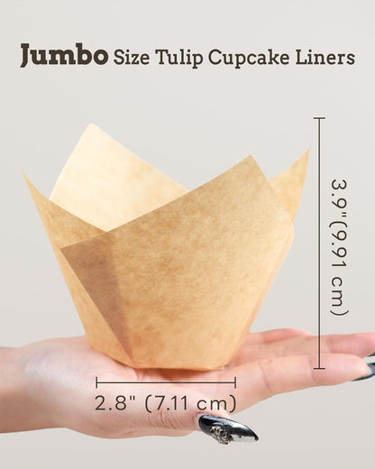 100pcs Natural Super Jumbo Tulip Cupcake Liners for Baking, Unbleached Cupcake Liner, Greaseproof Parchment Paper Muffin Liners, Tulip Muffin Liners for Party, Christmas, Valentines