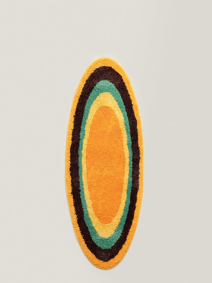 Ripple Oval Rug - Retro Yellow Area Rug,Microfiber Absorbent Non-Slip Throw Rug,TPR Non-Slip Bottom, （47.3" L × 17.72" W）