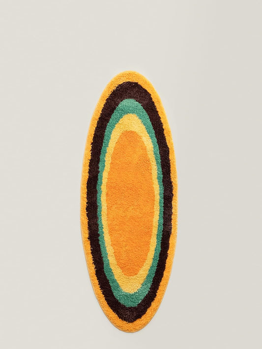 Ripple Oval Rug - Retro Yellow Area Rug,Microfiber Absorbent Non-Slip Throw Rug,TPR Non-Slip Bottom, （47.3" L × 17.72" W）