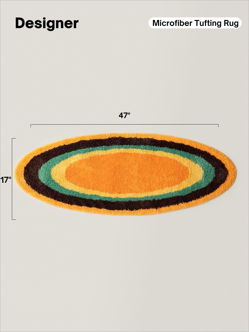 Ripple Oval Rug - Retro Yellow Area Rug,Microfiber Absorbent Non-Slip Throw Rug,TPR Non-Slip Bottom, （47.3" L × 17.72" W）