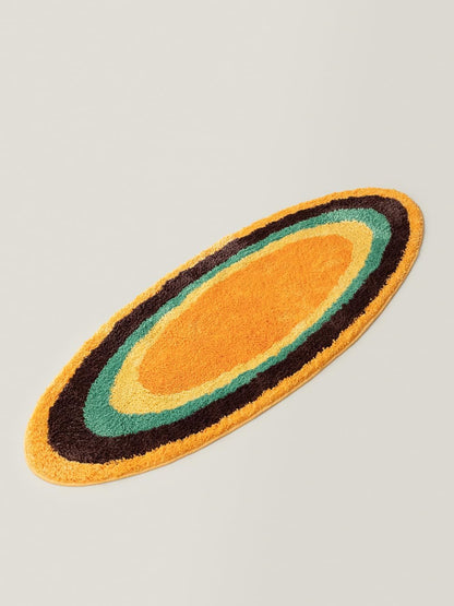 Ripple Oval Rug - Retro Yellow Area Rug,Microfiber Absorbent Non-Slip Throw Rug,TPR Non-Slip Bottom, （47.3" L × 17.72" W）