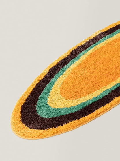 Ripple Oval Rug - Retro Yellow Area Rug,Microfiber Absorbent Non-Slip Throw Rug,TPR Non-Slip Bottom, （47.3" L × 17.72" W）