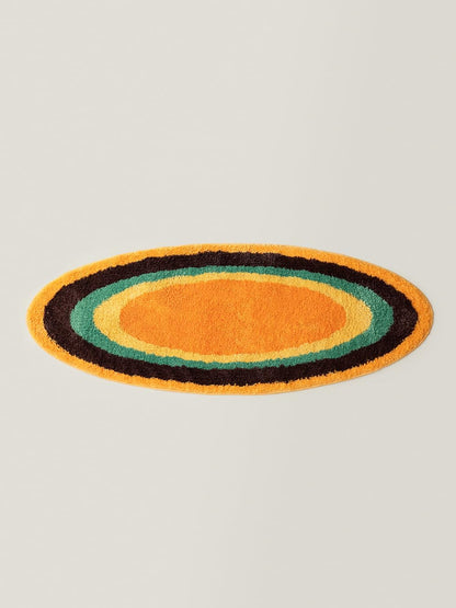 Ripple Oval Rug - Retro Yellow Area Rug,Microfiber Absorbent Non-Slip Throw Rug,TPR Non-Slip Bottom, （47.3" L × 17.72" W）