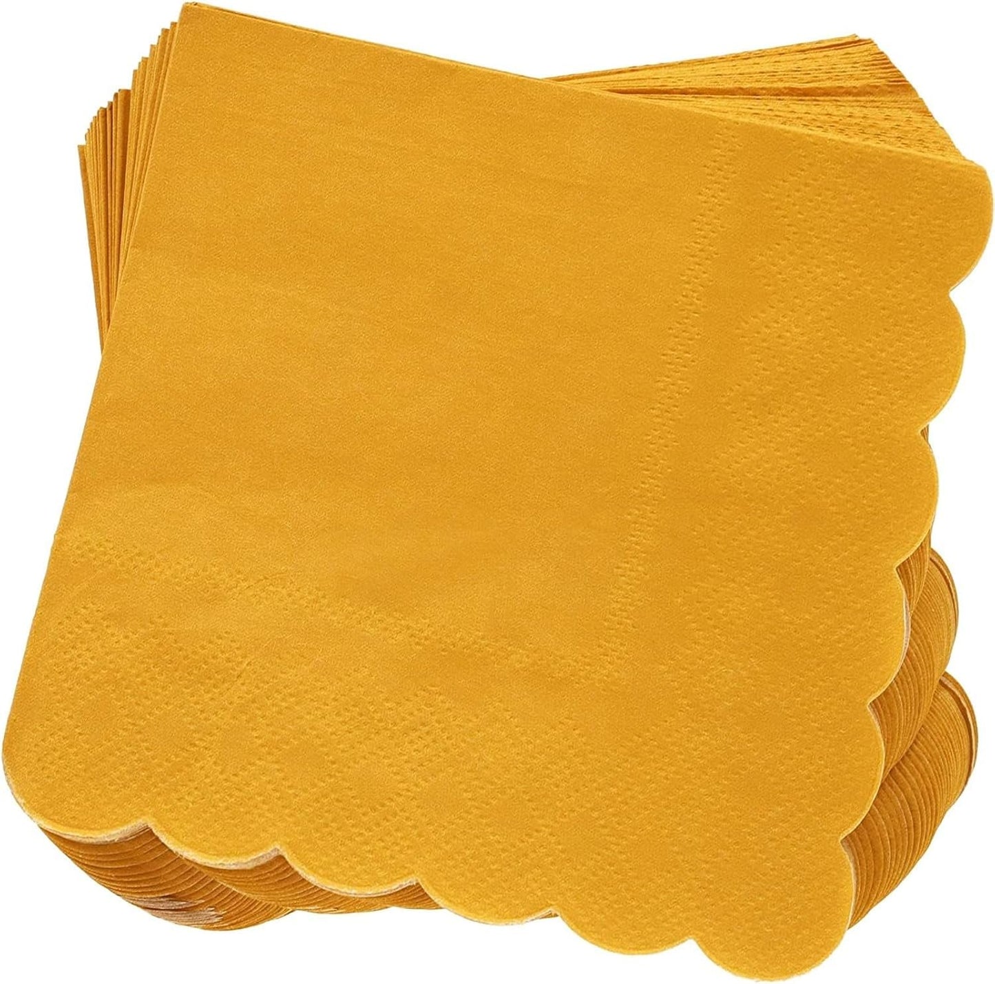 Mustard Yellow Cocktail Napkins - 5 x 5 In, 2-Ply & 100 Pack - Scalloped Edges, Absorbent Disposable Paper Napkins for Parties & Gatherings