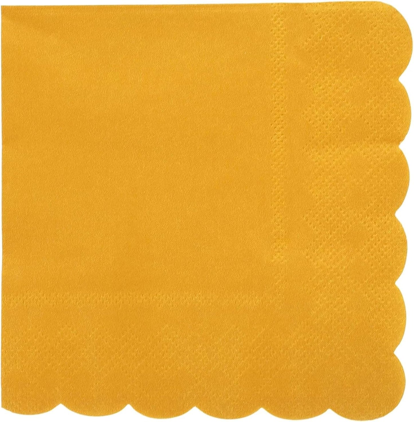Mustard Yellow Cocktail Napkins - 5 x 5 In, 2-Ply & 100 Pack - Scalloped Edges, Absorbent Disposable Paper Napkins for Parties & Gatherings