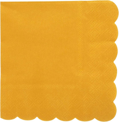 Mustard Yellow Cocktail Napkins - 5 x 5 In, 2-Ply & 100 Pack - Scalloped Edges, Absorbent Disposable Paper Napkins for Parties & Gatherings