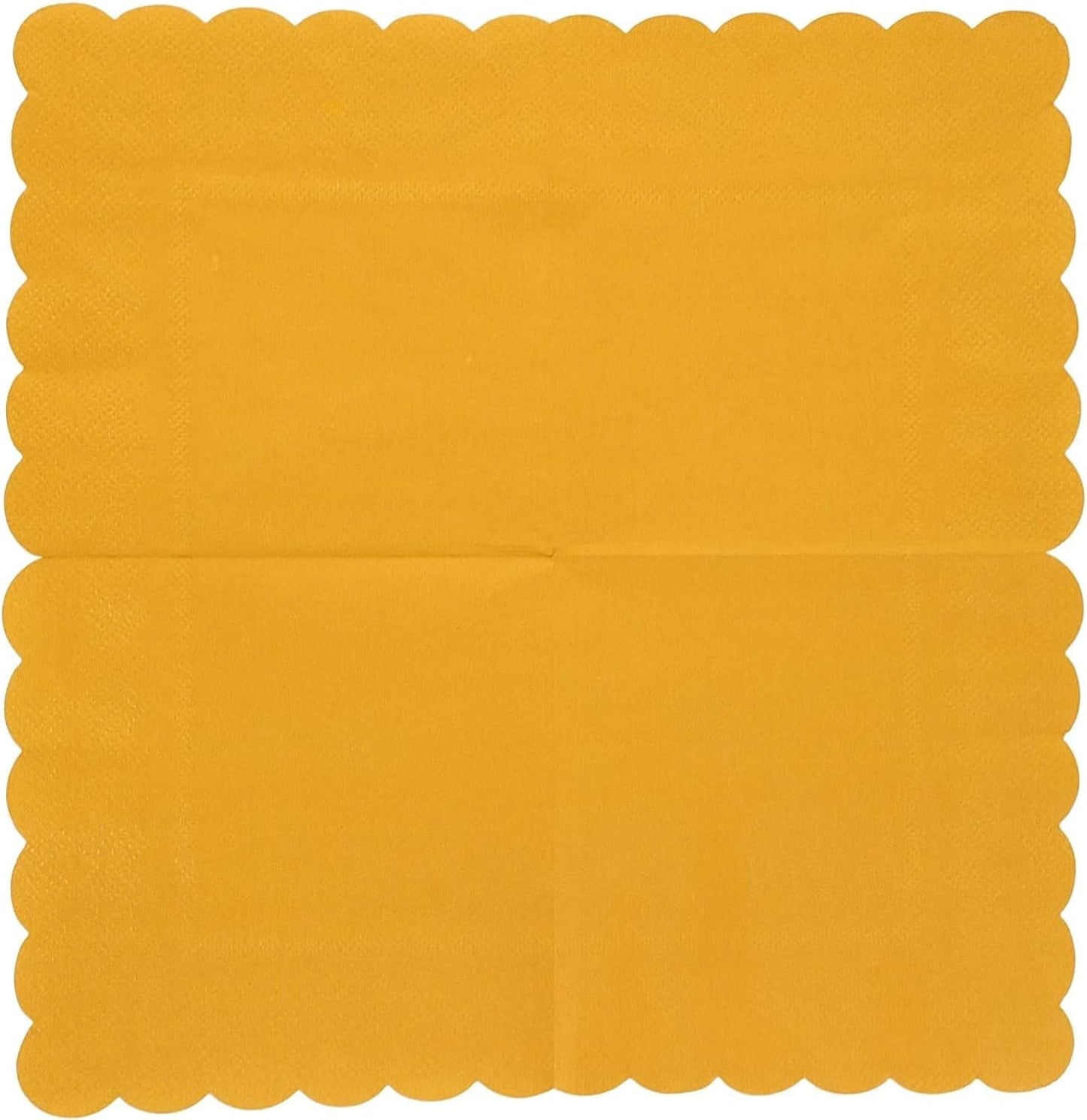 Mustard Yellow Cocktail Napkins - 5 x 5 In, 2-Ply & 100 Pack - Scalloped Edges, Absorbent Disposable Paper Napkins for Parties & Gatherings