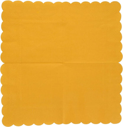 Mustard Yellow Cocktail Napkins - 5 x 5 In, 2-Ply & 100 Pack - Scalloped Edges, Absorbent Disposable Paper Napkins for Parties & Gatherings