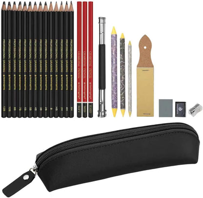 Sketching Pencil Drawing Pencils Set-26pcs, Art Supplies Drawing Kit,Graphite Charcoal Pro Draw Pencil Set,gift for Adults Beginners Artist for drawing sketching with Yellow Case