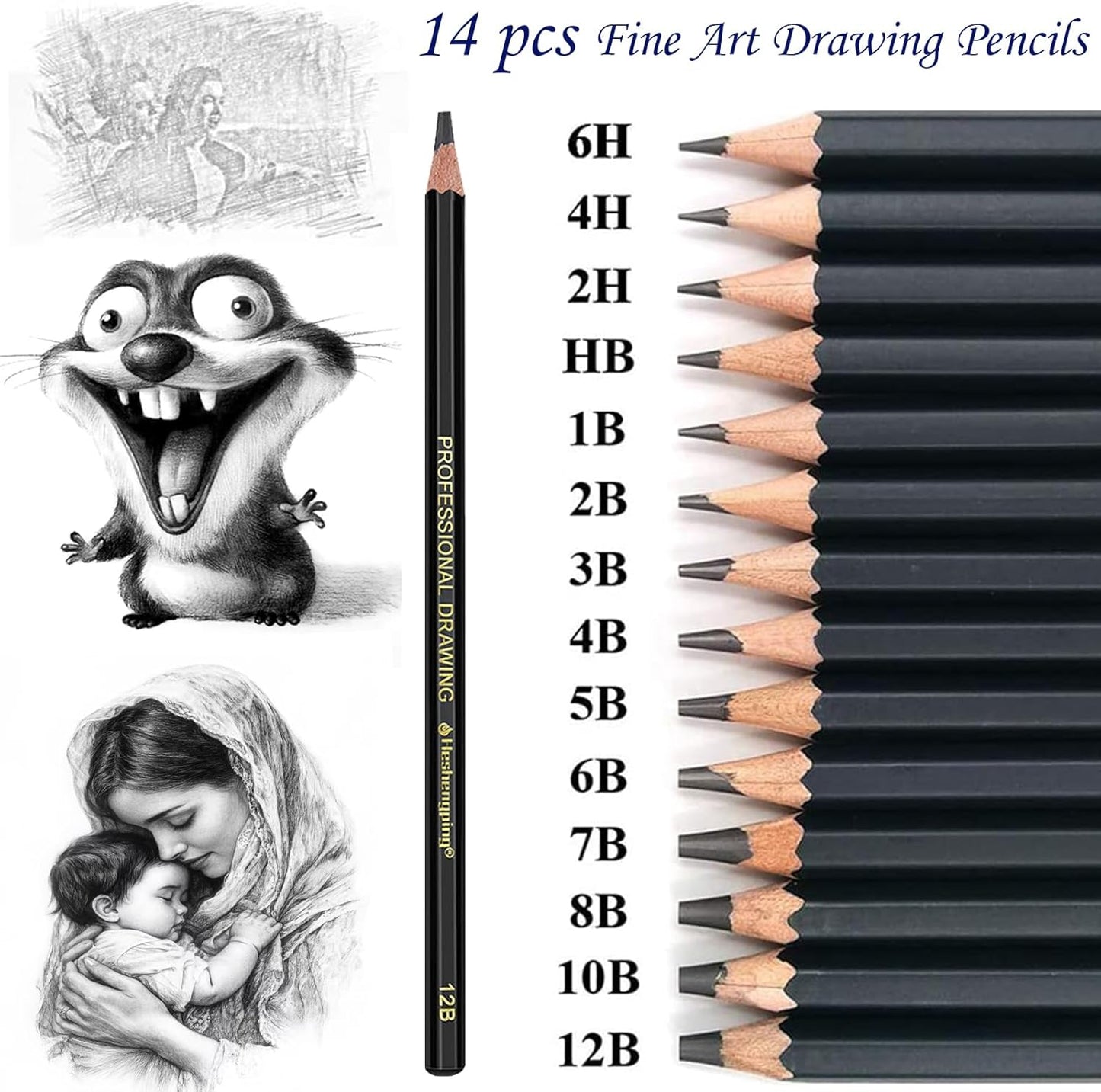 Sketching Pencil Drawing Pencils Set-26pcs, Art Supplies Drawing Kit,Graphite Charcoal Pro Draw Pencil Set,gift for Adults Beginners Artist for drawing sketching with Yellow Case