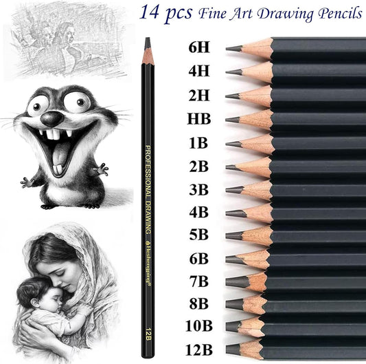 Sketching Pencil Drawing Pencils Set-26pcs, Art Supplies Drawing Kit,Graphite Charcoal Pro Draw Pencil Set,gift for Adults Beginners Artist for drawing sketching with Yellow Case
