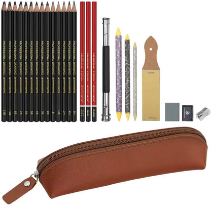 Sketching Pencil Drawing Pencils Set-26pcs, Art Supplies Drawing Kit,Graphite Charcoal Pro Draw Pencil Set,gift for Adults Beginners Artist for drawing sketching with Yellow Case