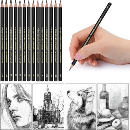 Sketching Pencil Drawing Pencils Set-26pcs, Art Supplies Drawing Kit,Graphite Charcoal Pro Draw Pencil Set,gift for Adults Beginners Artist for drawing sketching with Yellow Case