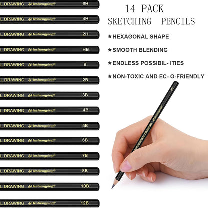 Sketching Pencil Drawing Pencils Set-26pcs, Art Supplies Drawing Kit,Graphite Charcoal Pro Draw Pencil Set,gift for Adults Beginners Artist for drawing sketching with Yellow Case