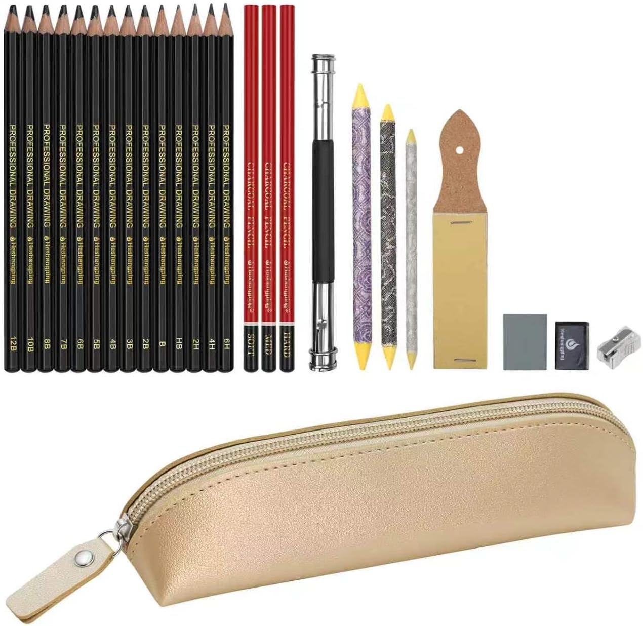 Sketching Pencil Drawing Pencils Set-26pcs, Art Supplies Drawing Kit,Graphite Charcoal Pro Draw Pencil Set,gift for Adults Beginners Artist for drawing sketching with Yellow Case