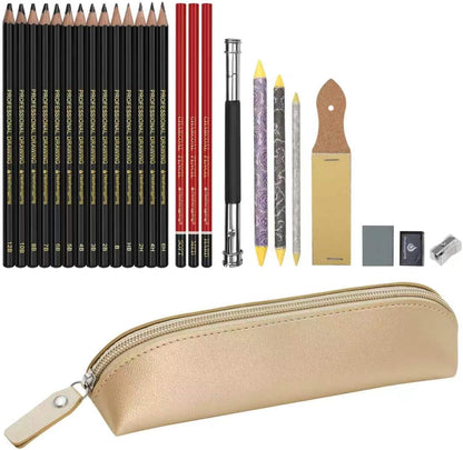 Sketching Pencil Drawing Pencils Set-26pcs, Art Supplies Drawing Kit,Graphite Charcoal Pro Draw Pencil Set,gift for Adults Beginners Artist for drawing sketching with Yellow Case