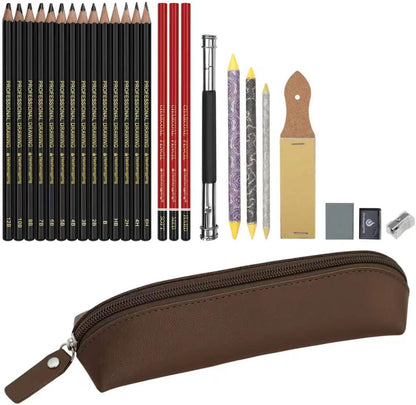 Sketching Pencil Drawing Pencils Set-26pcs, Art Supplies Drawing Kit,Graphite Charcoal Pro Draw Pencil Set,gift for Adults Beginners Artist for drawing sketching with Yellow Case