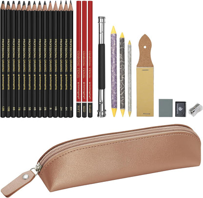 Sketching Pencil Drawing Pencils Set-26pcs, Art Supplies Drawing Kit,Graphite Charcoal Pro Draw Pencil Set,gift for Adults Beginners Artist for drawing sketching with Yellow Case