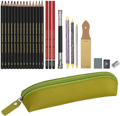 Sketching Pencil Drawing Pencils Set-26pcs, Art Supplies Drawing Kit,Graphite Charcoal Pro Draw Pencil Set,gift for Adults Beginners Artist for drawing sketching with Yellow Case