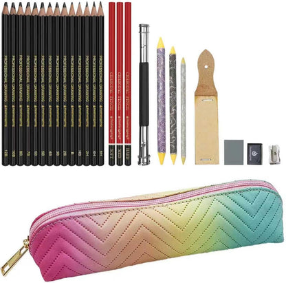Sketching Pencil Drawing Pencils Set-26pcs, Art Supplies Drawing Kit,Graphite Charcoal Pro Draw Pencil Set,gift for Adults Beginners Artist for drawing sketching with Yellow Case