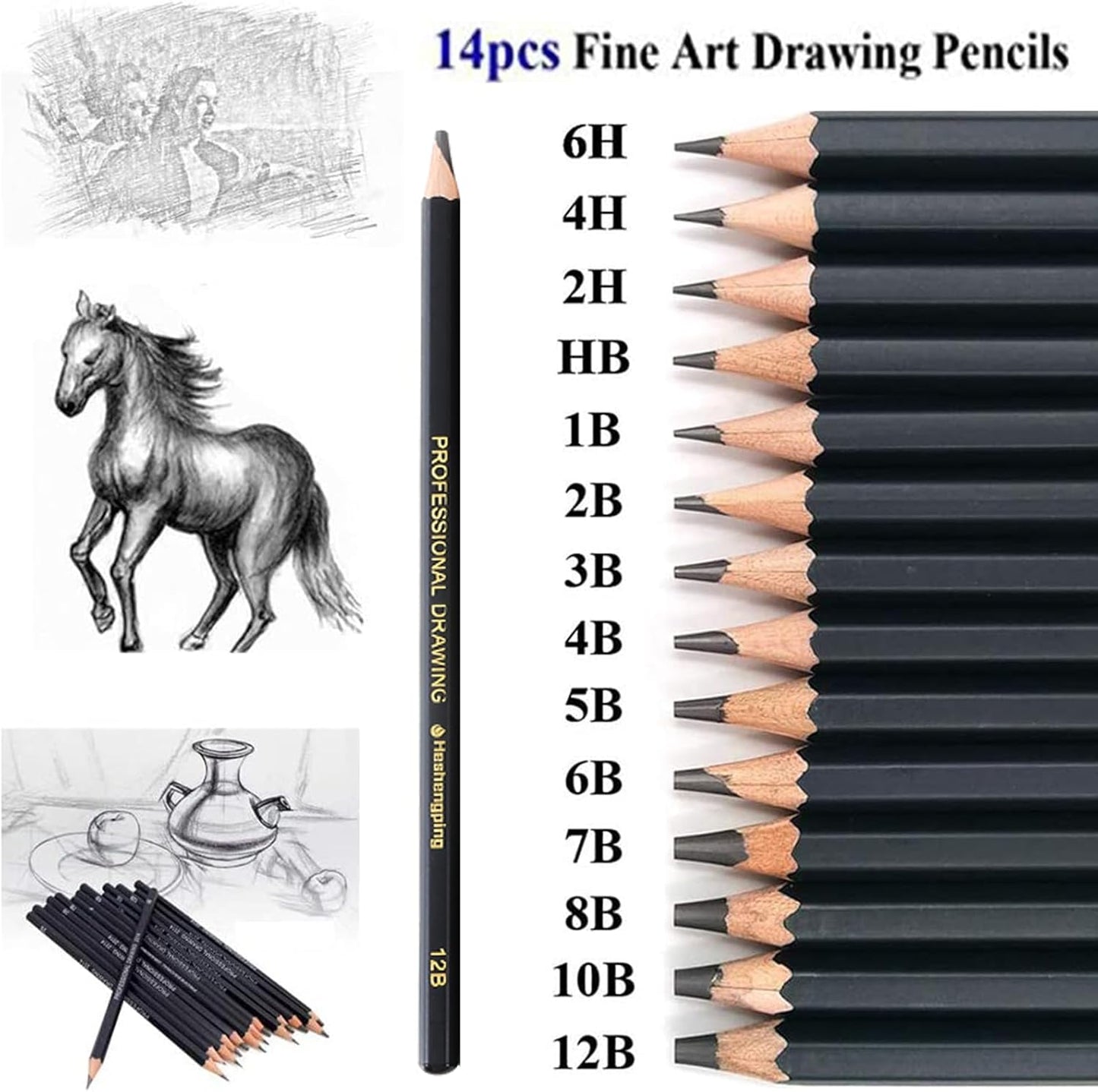 Sketching Pencil Drawing Pencils Set-26pcs, Art Supplies Drawing Kit,Graphite Charcoal Pro Draw Pencil Set,gift for Adults Beginners Artist for drawing sketching with Yellow Case
