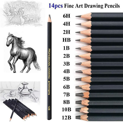 Sketching Pencil Drawing Pencils Set-26pcs, Art Supplies Drawing Kit,Graphite Charcoal Pro Draw Pencil Set,gift for Adults Beginners Artist for drawing sketching with Yellow Case