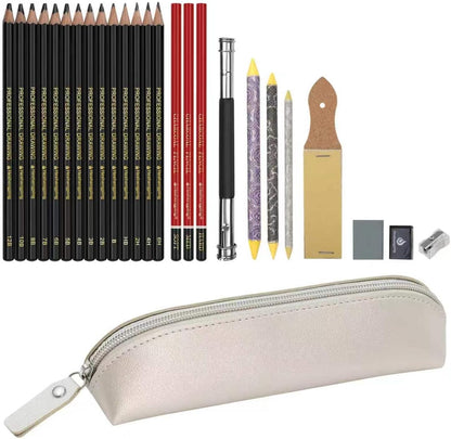 Sketching Pencil Drawing Pencils Set-26pcs, Art Supplies Drawing Kit,Graphite Charcoal Pro Draw Pencil Set,gift for Adults Beginners Artist for drawing sketching with Yellow Case