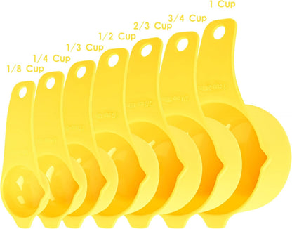 Plastic Measuring Cups and Spoons Set, Yellow Dry Measuring cups Set with Spout and Leveler for Kitchen and Baking, BPA free and Dishwasher Safe, Nesting Measuring Cups Set 15