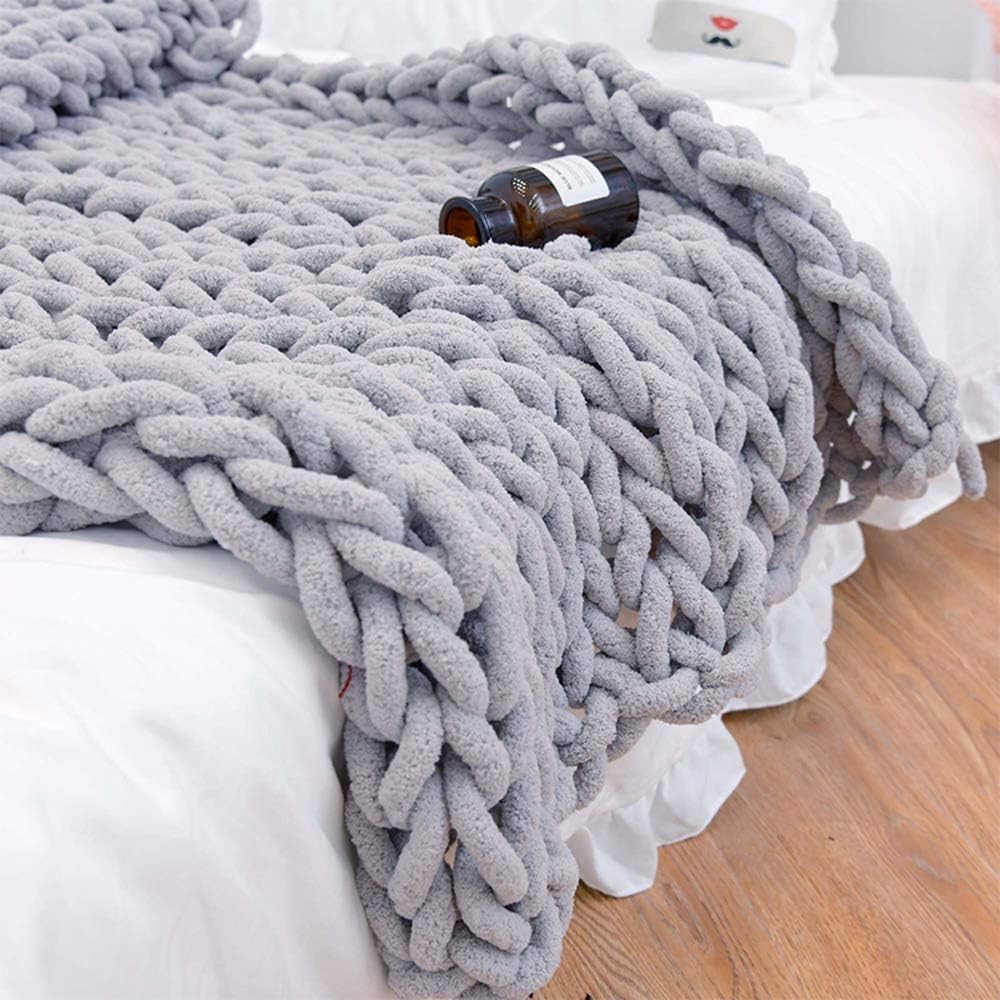 Warm Chunky Knit Blanket Warm Throw Hand Knitted Chunky Throw Blanket for Couch, Thick and Warm Blanket for Winter, Linen, Crochet Blanket,Yellow,50 * 50 cm