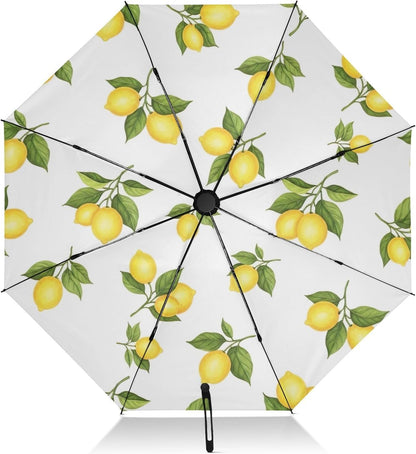 Yellow Lemons Folding Umbrella Compact Automatic Open Close, Windproof Travel Umbrella for Sun and Rain, Lightweight Portable Umbrella for Men and Women