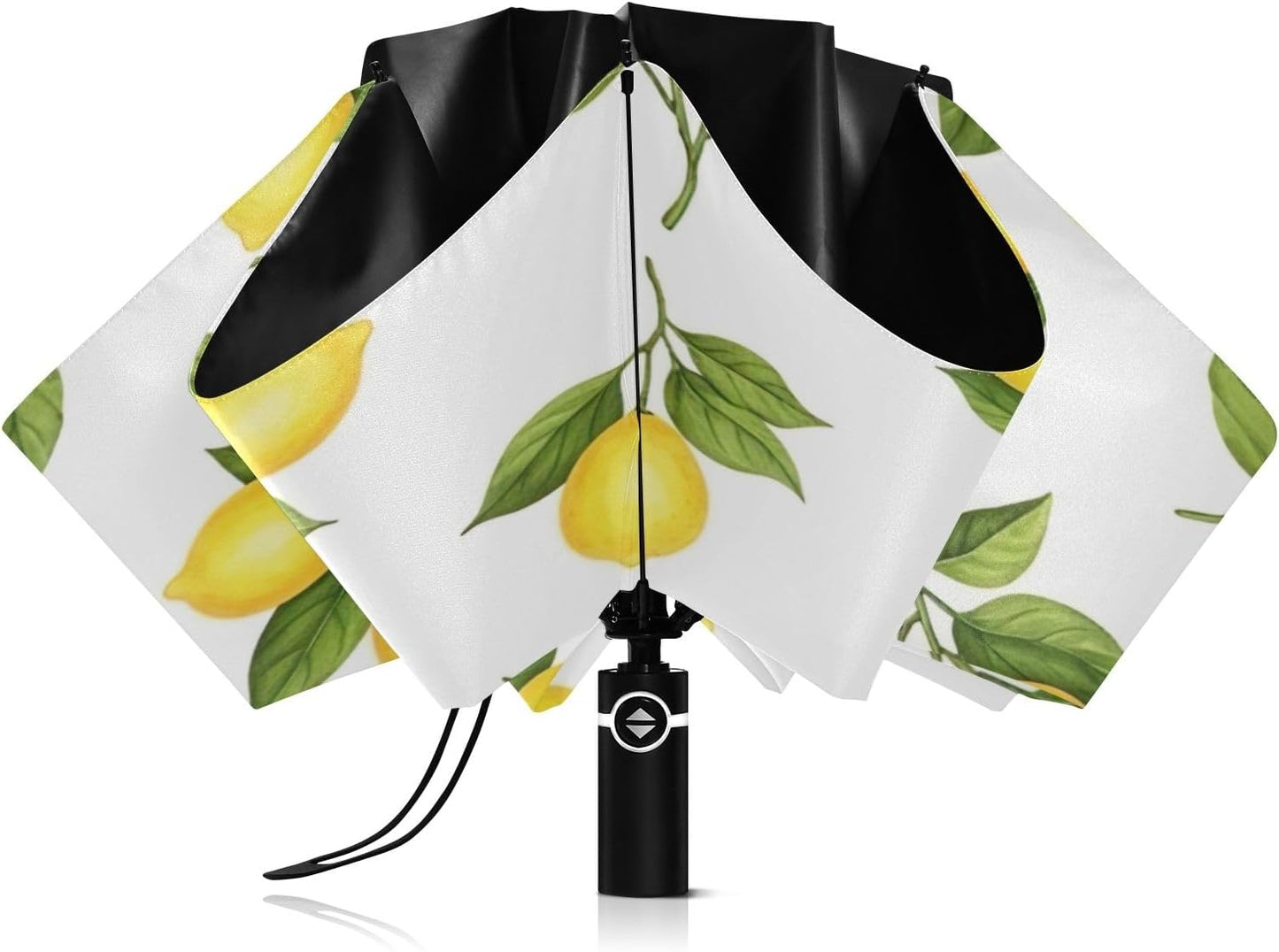 Yellow Lemons Folding Umbrella Compact Automatic Open Close, Windproof Travel Umbrella for Sun and Rain, Lightweight Portable Umbrella for Men and Women