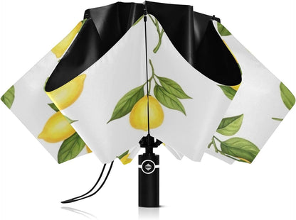 Yellow Lemons Folding Umbrella Compact Automatic Open Close, Windproof Travel Umbrella for Sun and Rain, Lightweight Portable Umbrella for Men and Women