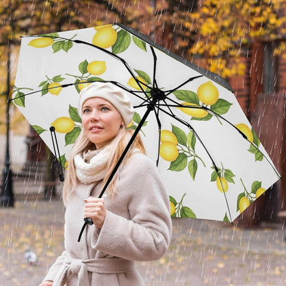 Yellow Lemons Folding Umbrella Compact Automatic Open Close, Windproof Travel Umbrella for Sun and Rain, Lightweight Portable Umbrella for Men and Women
