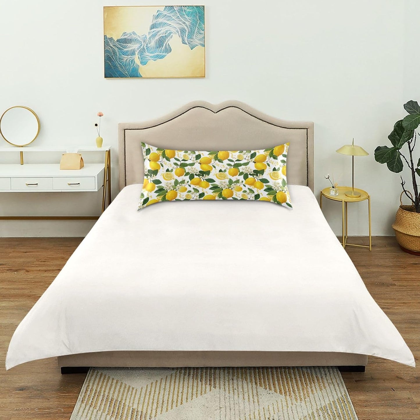 Satin Pillowcase 1 Pack Pillow Case with Envelope Closure King Size Pillow Cover 40 x 20 Inch Soft Breathable Yellow Lemon Flowers