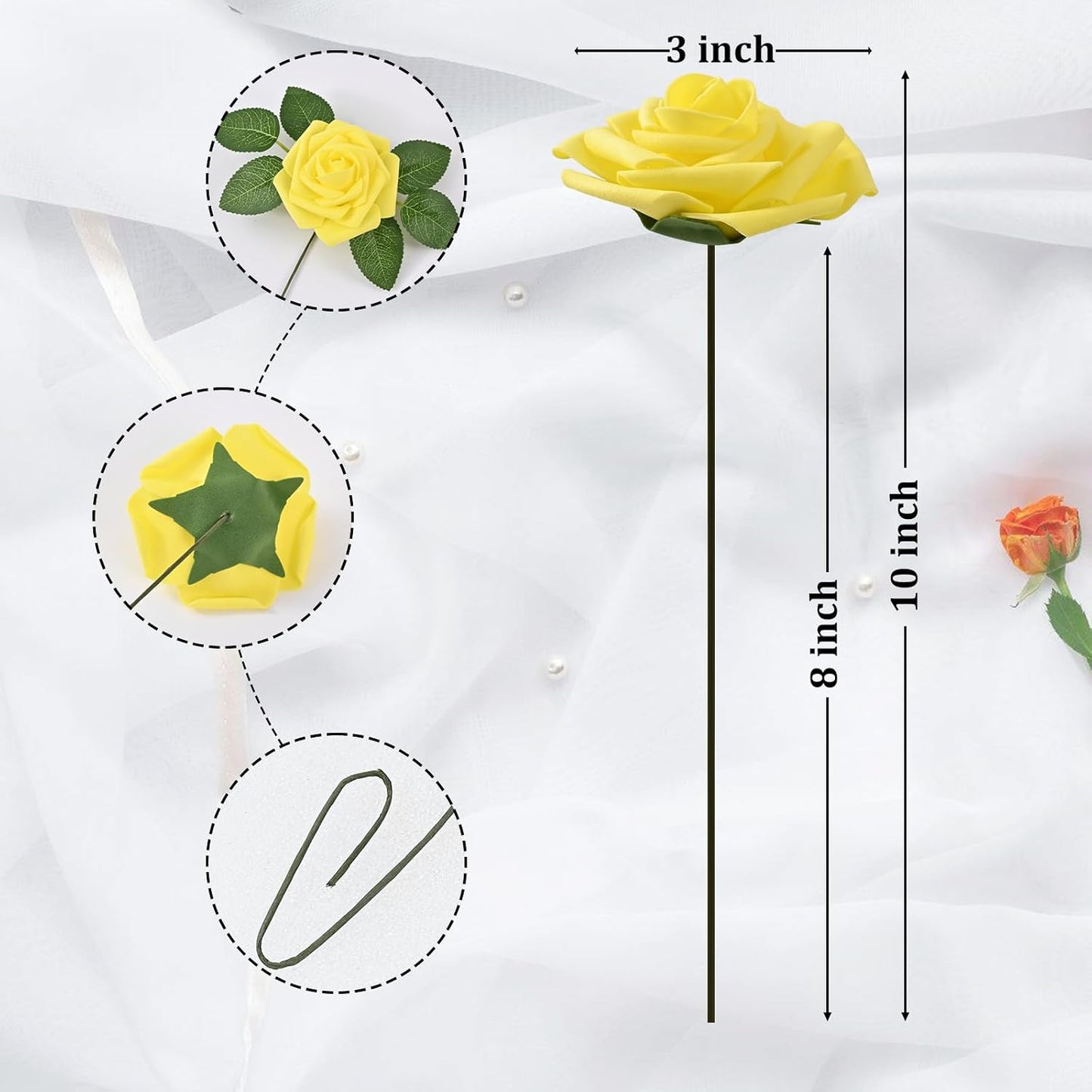 16 Pcs Foam Fake Roses with Stems, Artificial Flowers for Wedding | Yellow Real Touch Boxed Foam Roses for Bridal Shower Table Centerpieces, Party Arrangements, Cake Decorations, DIY Bouquets