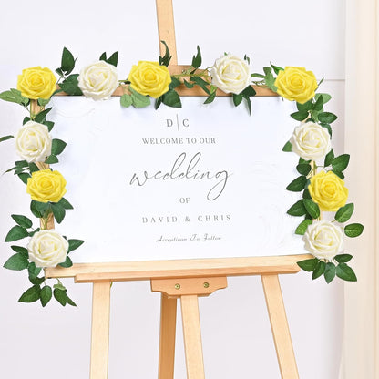 16 Pcs Foam Fake Roses with Stems, Artificial Flowers for Wedding | Yellow Real Touch Boxed Foam Roses for Bridal Shower Table Centerpieces, Party Arrangements, Cake Decorations, DIY Bouquets