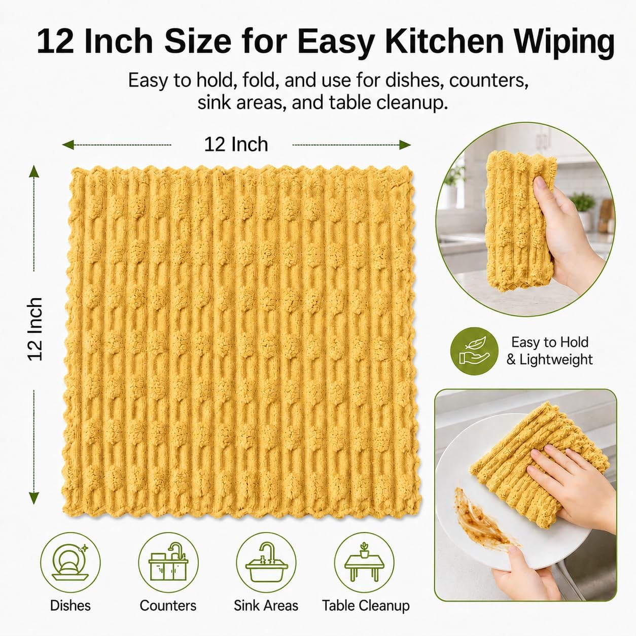 Microfiber Dish Cloths for Kitchen, 12 Pack 12 x 12 Inch Coral Velvet Kitchen Cleaning Cloths, Absorbent Reusable Non-Scratch Dish Rags for Dishes, Countertops & Sink