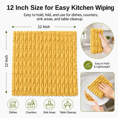 Microfiber Dish Cloths for Kitchen, 12 Pack 12 x 12 Inch Coral Velvet Kitchen Cleaning Cloths, Absorbent Reusable Non-Scratch Dish Rags for Dishes, Countertops & Sink