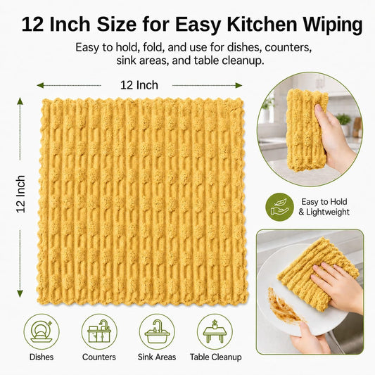 Microfiber Dish Cloths for Kitchen, 12 Pack 12 x 12 Inch Coral Velvet Kitchen Cleaning Cloths, Absorbent Reusable Non-Scratch Dish Rags for Dishes, Countertops & Sink