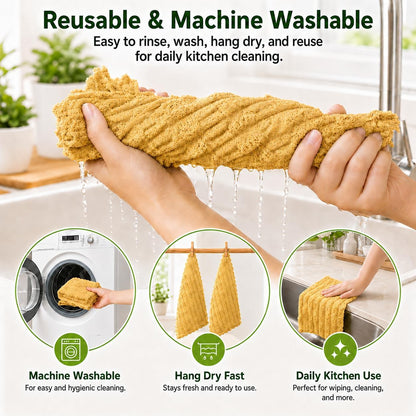 Microfiber Dish Cloths for Kitchen, 12 Pack 12 x 12 Inch Coral Velvet Kitchen Cleaning Cloths, Absorbent Reusable Non-Scratch Dish Rags for Dishes, Countertops & Sink