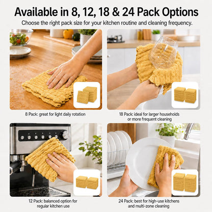 Microfiber Dish Cloths for Kitchen, 12 Pack 12 x 12 Inch Coral Velvet Kitchen Cleaning Cloths, Absorbent Reusable Non-Scratch Dish Rags for Dishes, Countertops & Sink