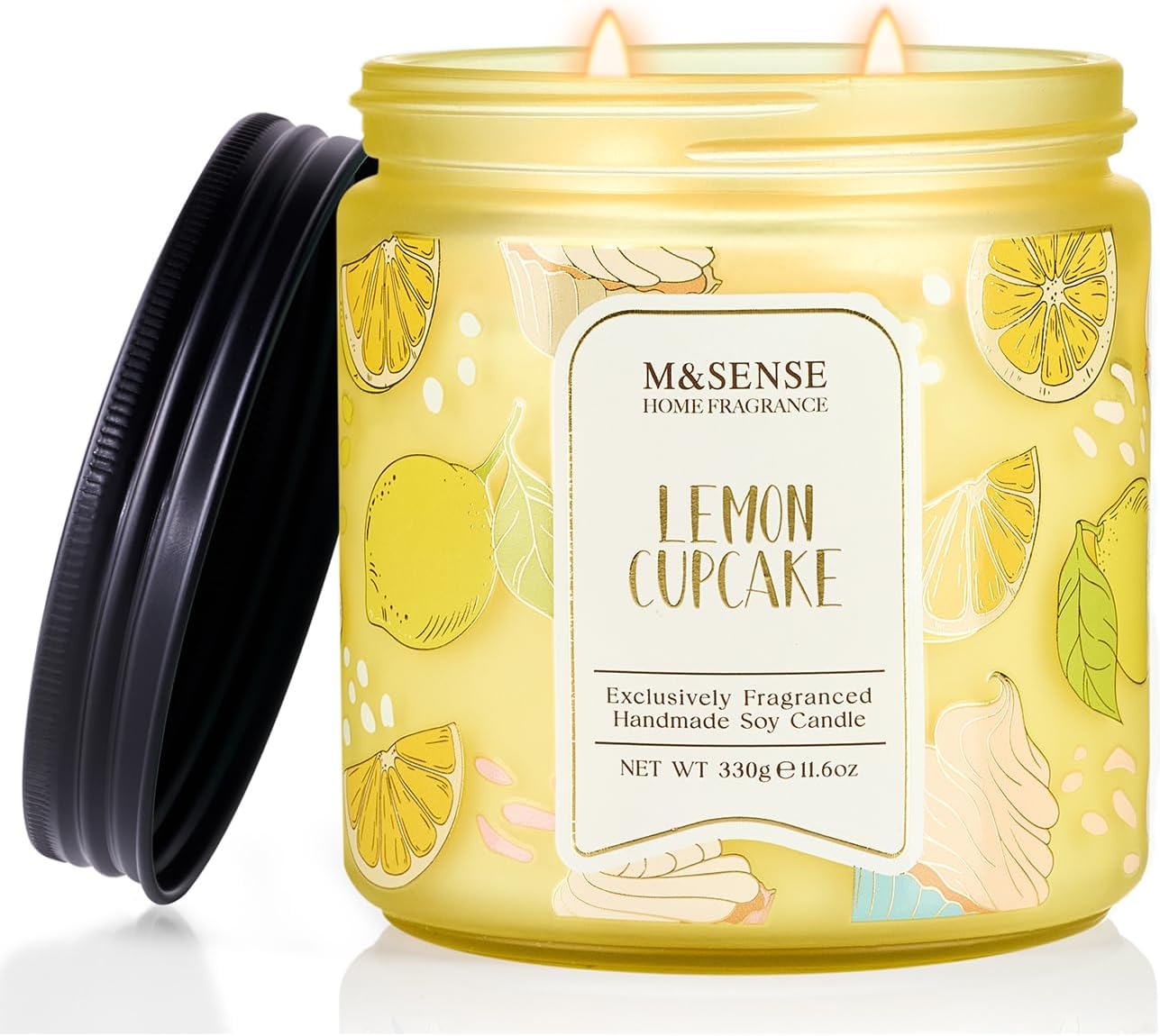 Lemon Vanilla Cupcake Scented Candle, 11.6oz Natural Soy Wax, 70 Hours Long Lasting Clean Burn, Citrus Vanilla Scents for Kitchen Freshness, Candle Gifts for Women Men, Warm Home Decor