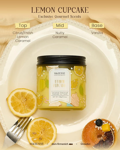 Lemon Vanilla Cupcake Scented Candle, 11.6oz Natural Soy Wax, 70 Hours Long Lasting Clean Burn, Citrus Vanilla Scents for Kitchen Freshness, Candle Gifts for Women Men, Warm Home Decor
