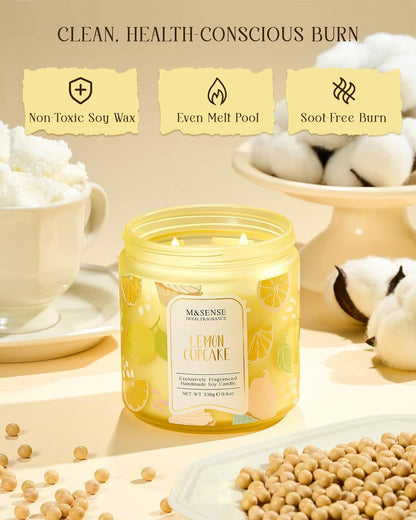 Lemon Vanilla Cupcake Scented Candle, 11.6oz Natural Soy Wax, 70 Hours Long Lasting Clean Burn, Citrus Vanilla Scents for Kitchen Freshness, Candle Gifts for Women Men, Warm Home Decor
