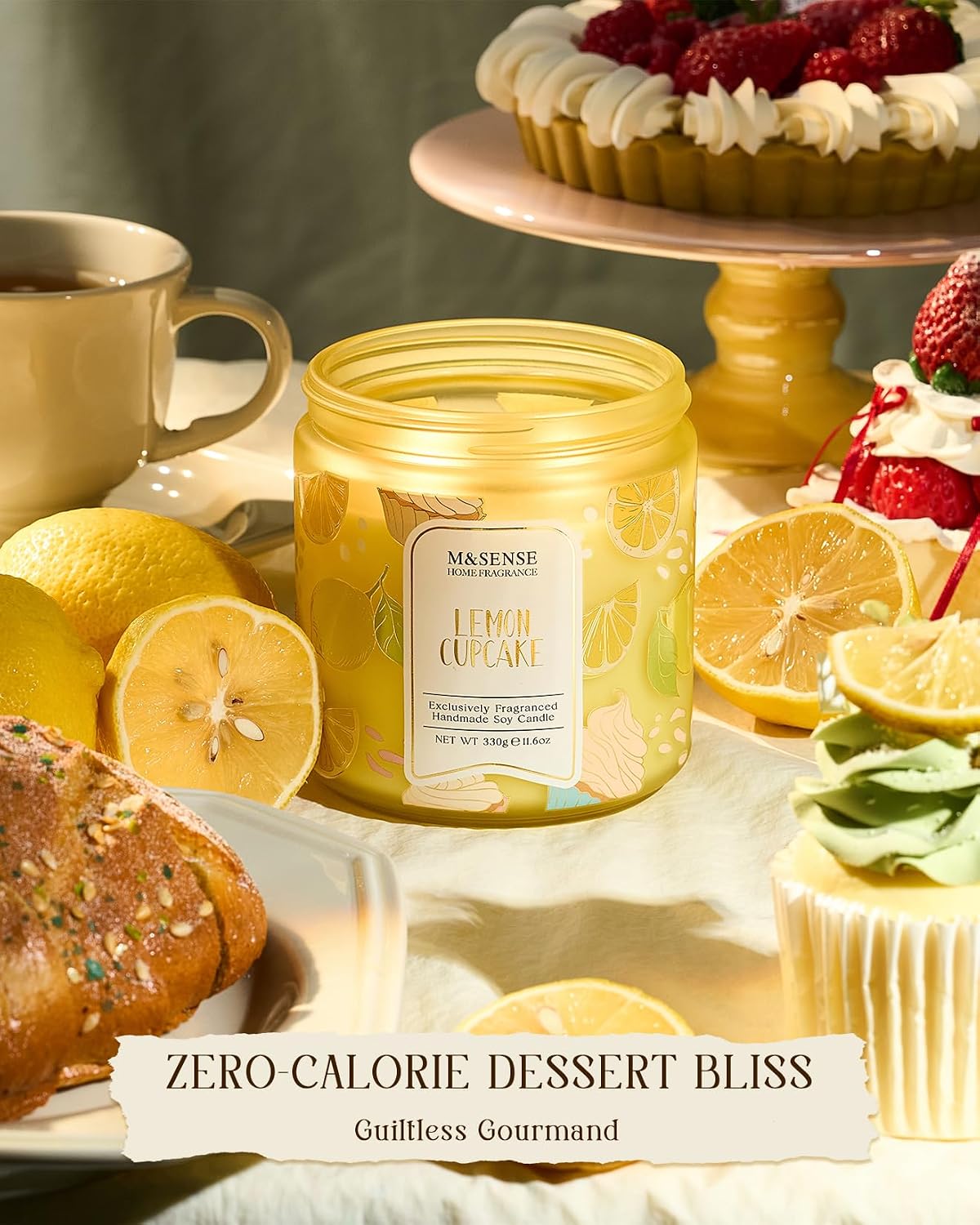 Lemon Vanilla Cupcake Scented Candle, 11.6oz Natural Soy Wax, 70 Hours Long Lasting Clean Burn, Citrus Vanilla Scents for Kitchen Freshness, Candle Gifts for Women Men, Warm Home Decor